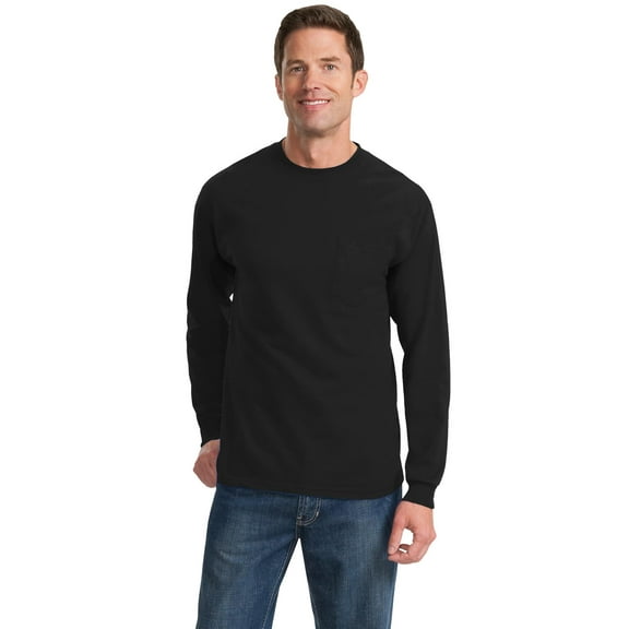 Port & Co Adult Male Men Heather Long Sleeves T-Shirt Jet Black 2X-Large Tall
