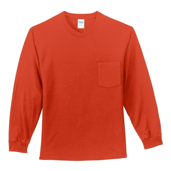 Port Co Adult Male Men Heather Long Sleeves T-Shirt Orange X-Large Tall
