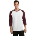 thumbnail image 1 of Port & Co Adult Male Men Heather Long Sleeves T-Shirt Wht/Ath Maroon Medium, 1 of 6
