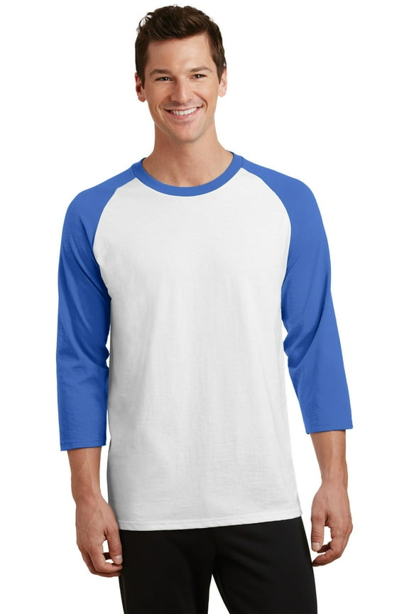 Adult Male Men Heather Long Sleeves T-Shirt Wht/Royal Medium