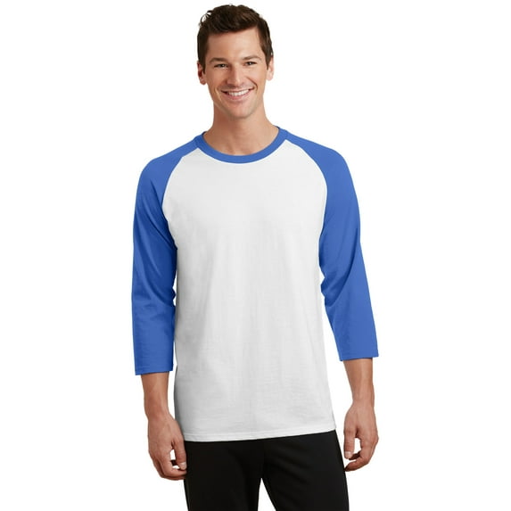 Port & Co Adult Male Men Heather Long Sleeves T-Shirt Wht/Royal X-Large