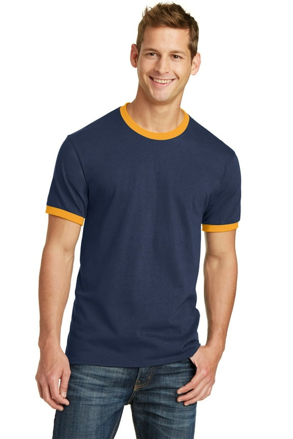 Port & Co Adult Male Men Heather Short Sleeves T-Shirt Navy/Gold 4X-Large