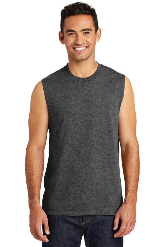 Adult Male Men Heather sleeveless T-Shirt Dark Hthr Grey Medium