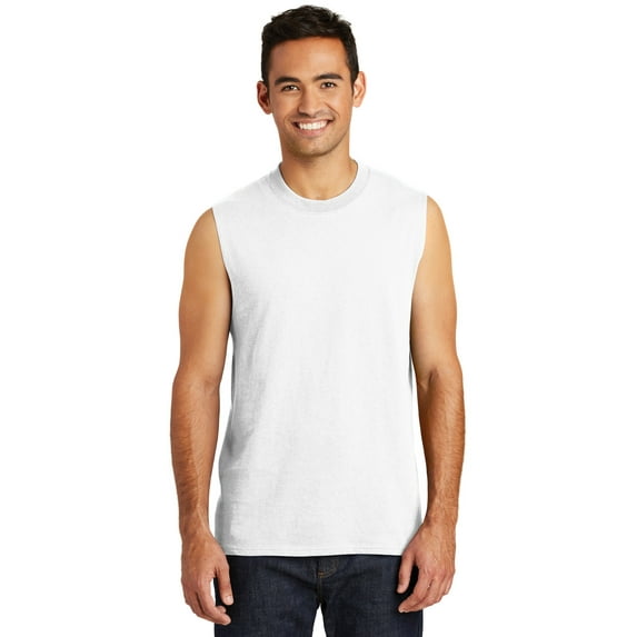 Port & Co Adult Male Men Heather sleeveless T-Shirt White 2X-Large