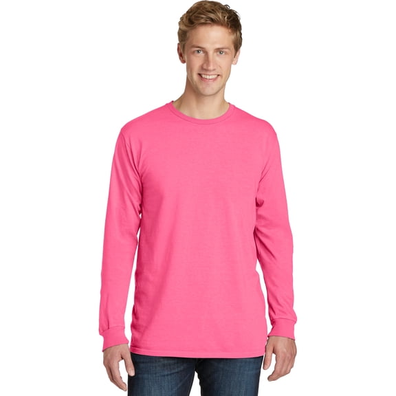 Port & Co Adult Male Men Plain Long Sleeves T-Shirt Neon Pink 4X-Large