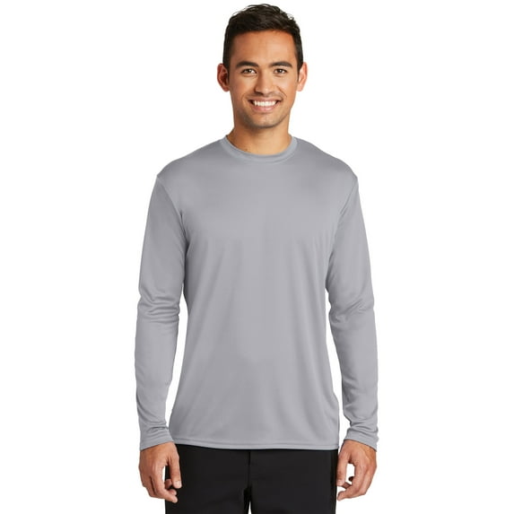 Port Co Adult Male Men Plain Long Sleeves T-Shirt Silver 4X-Large