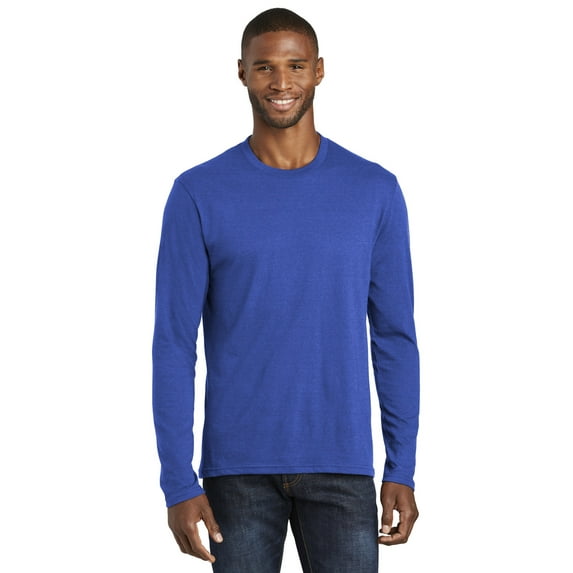 Port & Co Adult Male Men Plain Long Sleeves T-Shirt True Royal Hth Medium