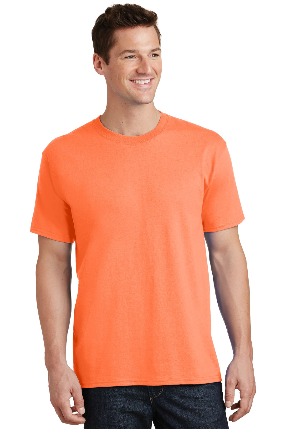 Port & Co Adult Male Men Plain Short Sleeves T-Shirt Neon Orange 2X-Large  Tall 