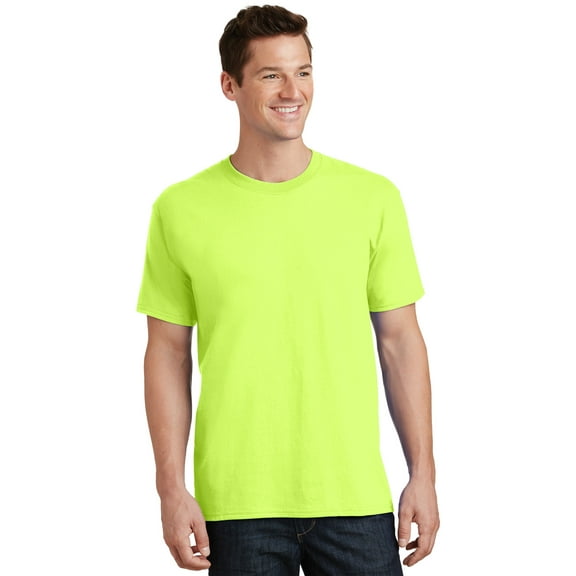 Port & Co Adult Male Men Plain Short Sleeves T-Shirt Neon Yellow Large Tall