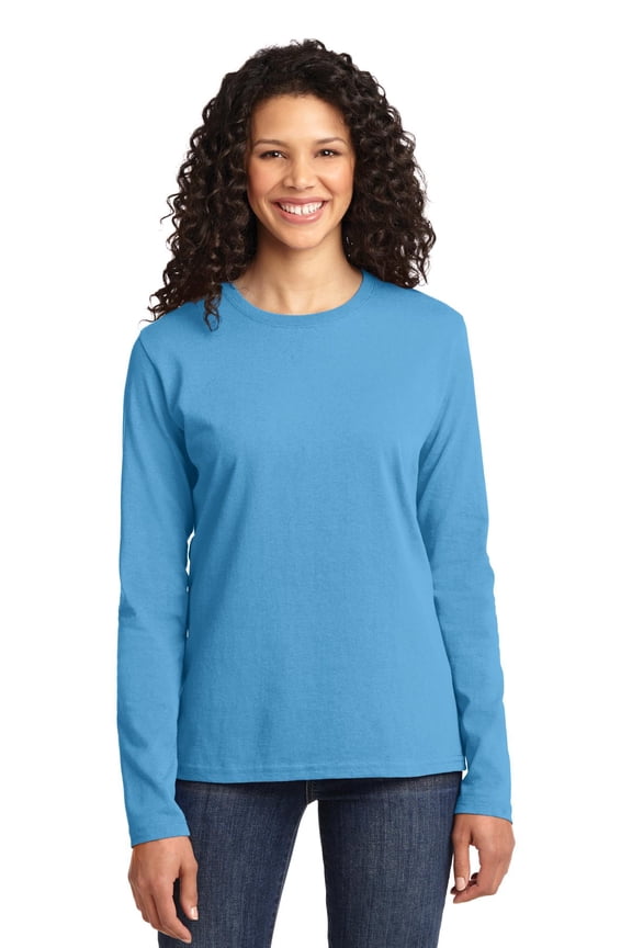 LPC54LS Ladies Long Sleeve Core Cotton Tee, Aquatic Blue - Extra Small
