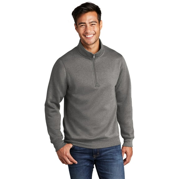 Port & Co Men Male Mock Neck Sweatshirt Graphite Hthr Medium