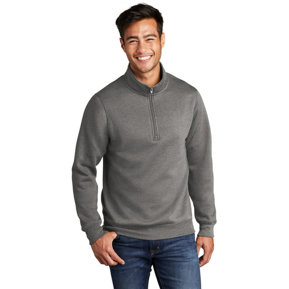 Port & Co Men Male Mock Neck Sweatshirt Graphite Hthr Medium