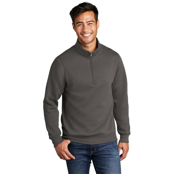 Port & Co Men Male Mock Neck Sweatshirt Pc78Q Charcoal Small