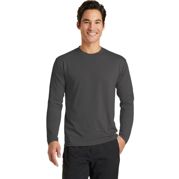 Port & Co PC381LS Long Sleeve Performance Blend Tee, Charcoal - Small