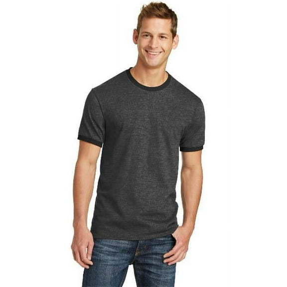 Port & Co PC54R Core Cotton Ringer Tee, Dark Heather Grey & Jet Black - 3XL