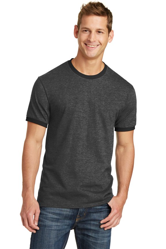 PC54R Core Cotton Ringer Tee, Dark Heather Grey & Jet Black - Medium