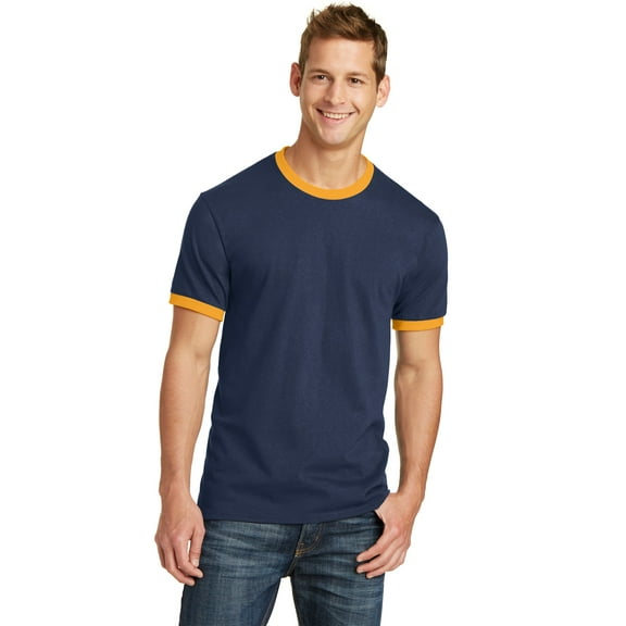Port & Co PC54R Core Cotton Ringer Tee, Navy & Gold - Medium