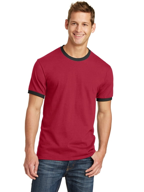 PC54R Core Cotton Ringer Tee, Red & Jet Black - Medium