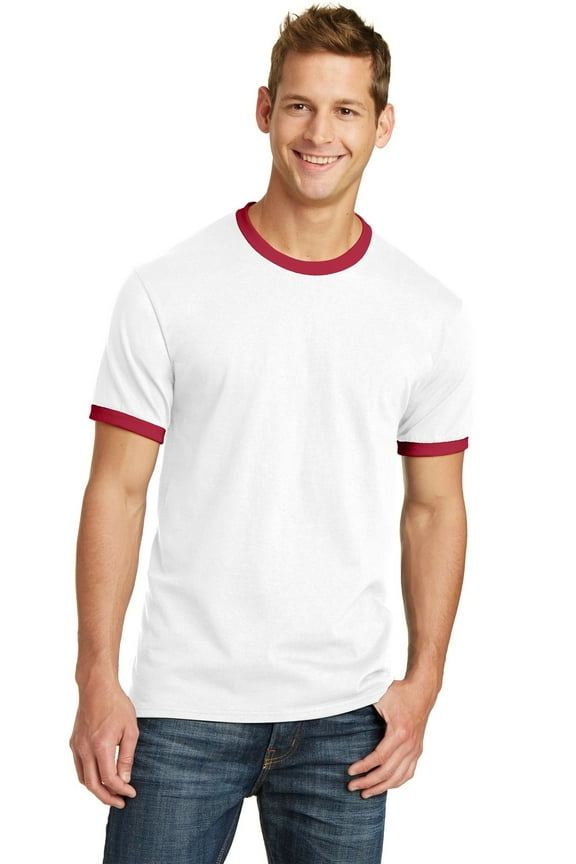 PC54R Core Cotton Ringer Tee, White & Red - Medium