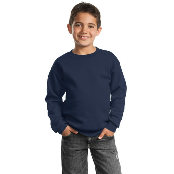 Port & Co Teen Unisex Regular Plain Long Sleeves Sweatshirt Navy Medium