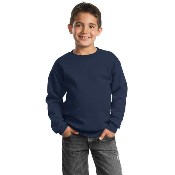 Port & Co Teen Unisex Regular Plain Long Sleeves Sweatshirt Navy X-Large
