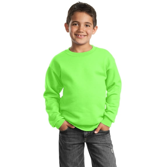 Port & Co Teen Unisex Regular Plain Long Sleeves Sweatshirt Neon Green Small