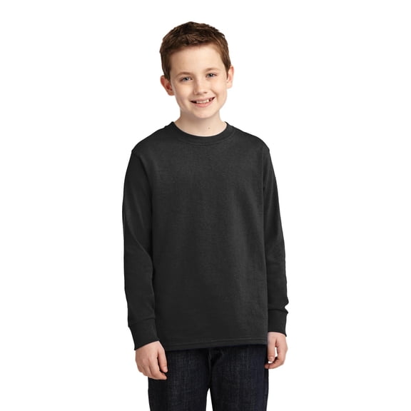 Port & Co Teen Unisex Regular Plain Long Sleeves T-Shirt Jet Black X-Large