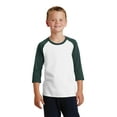 thumbnail image 1 of Port Co Teen Unisex Regular Plain Long Sleeves T-Shirt Wht/Dark Green X-Small, 1 of 6