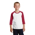 thumbnail image 1 of Port Co Teen Unisex Regular Plain Long Sleeves T-Shirt Wht/Red X-Large, 1 of 6