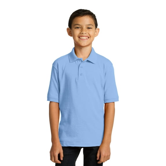 Port & Co Teen Unisex Regular Plain Short Sleeves Polo Light Blue X-Small