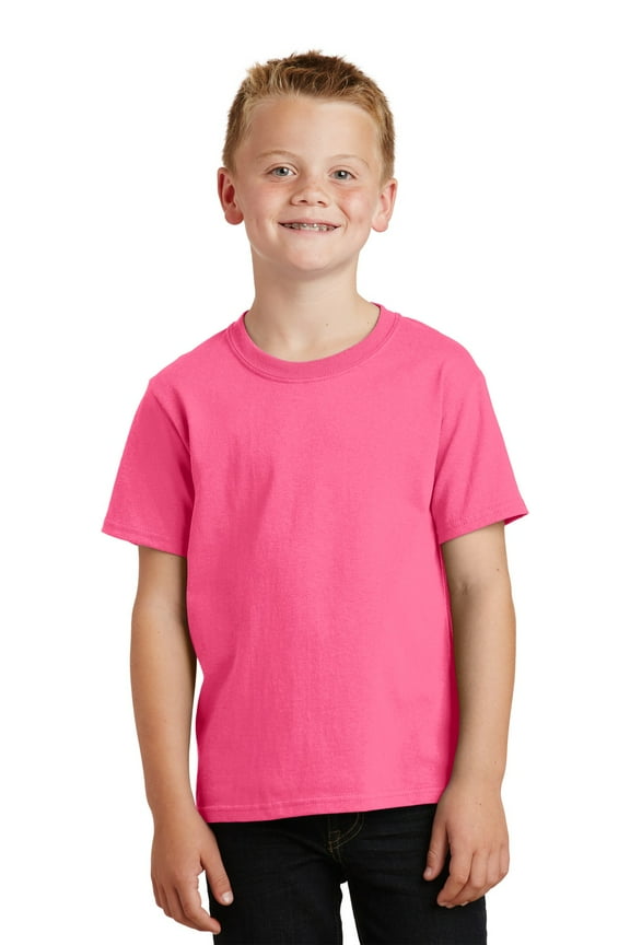 Teen Unisex Regular Plain Short Sleeves T-Shirt Neon Pink X-Small