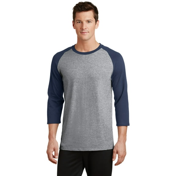 Port & Company 50/50 Cotton/Poly 3/4 Sleeve Raglan TShirt (PC55RS) Athletic Heather/Navy, S