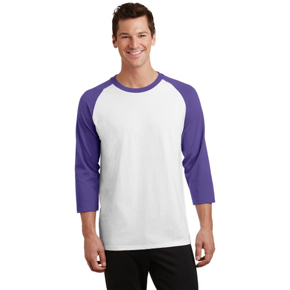 Port & Company 50/50 Cotton/Poly 3/4 Sleeve Raglan TShirt (PC55RS) White/Purple, S