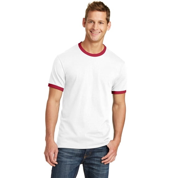 Port & Company 54Oz 100% Cotton Ringer Tee (PC54R) White/Red, 2XL
