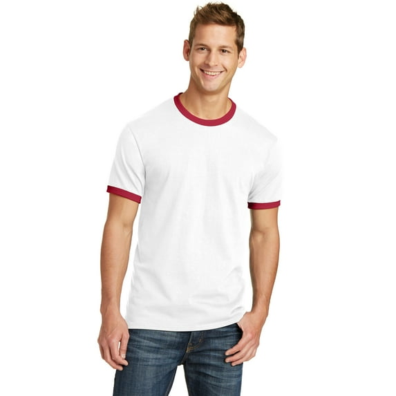 Port & Company 54Oz 100% Cotton Ringer Tee (PC54R) White/Red, 3XL