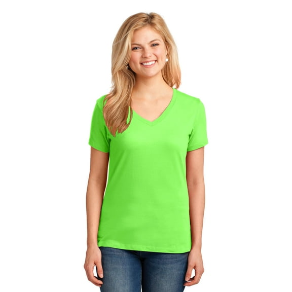 Port & Company 54oz 100% Cotton V-Neck TShirt (LPC54V) Neon Green, L