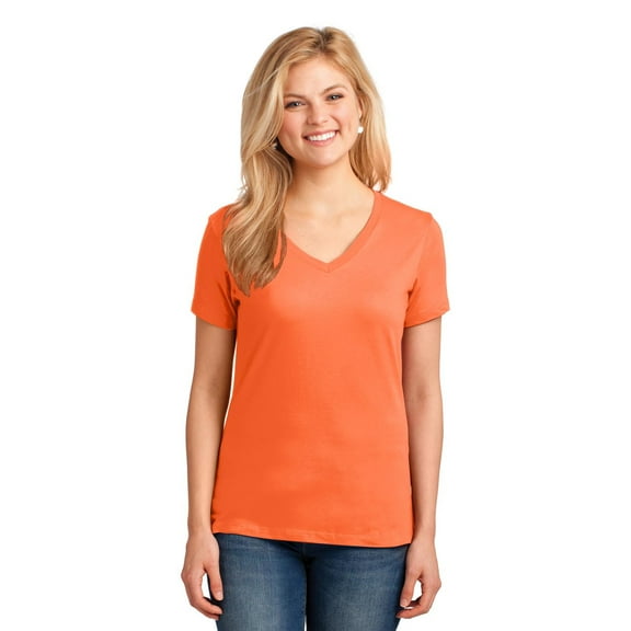 Port Company 54oz 100% Cotton V-Neck TShirt (LPC54V) Neon Orange, 2XL