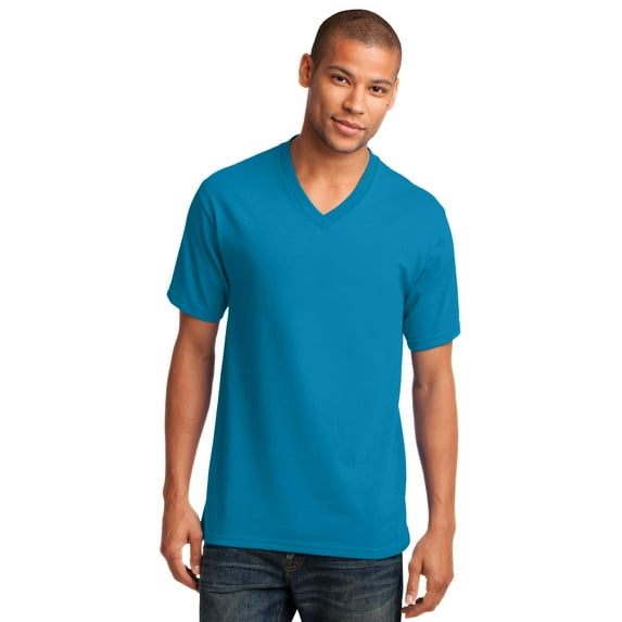 Port & Company 54oz 100% Cotton V-Neck TShirt (PC54V) Neon Blue, L