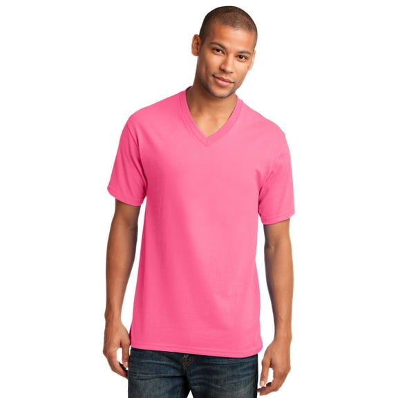Port & Company 54oz 100% Cotton V-Neck TShirt (PC54V) Neon Pink, M