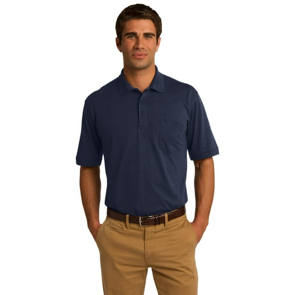 Port & Company 55 Ounce Jersey Knit Pocket Polo (KP55P) Deep Navy, XL
