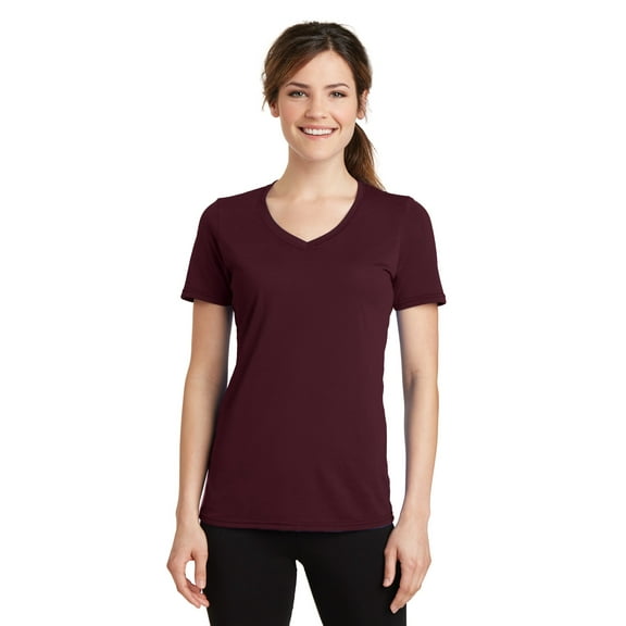 Port & Company Blended Performance V-Neck Tee (LPC381V) Athletic Maroon, M