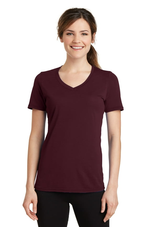 Port Company Blended Performance V-Neck Tee (LPC381V) Athletic Maroon, S