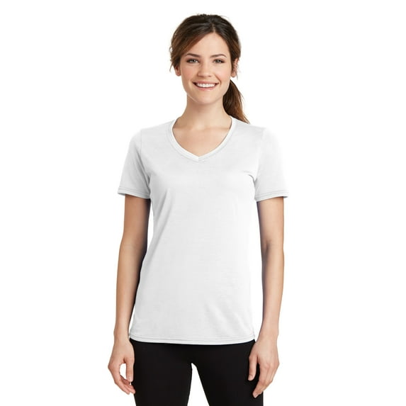 Port & Company Blended Performance V-Neck Tee (LPC381V) White, S
