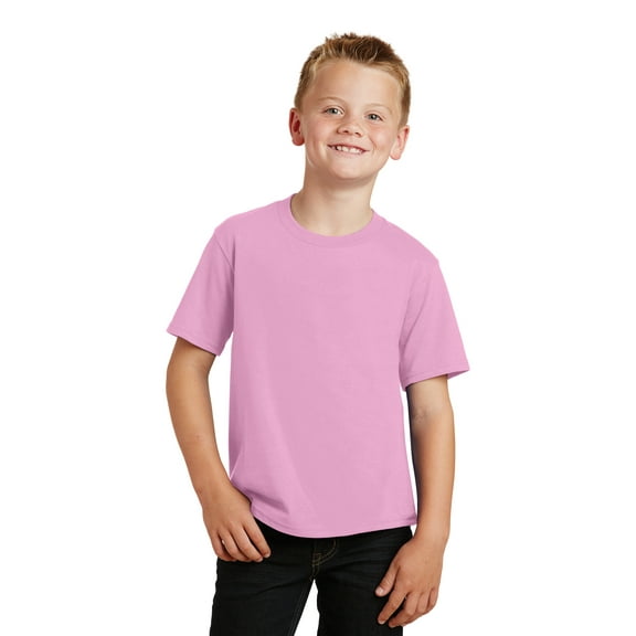 Port & Company Boy's Fan Favorite Tee. PC450Y, Candy Pink, X-Small