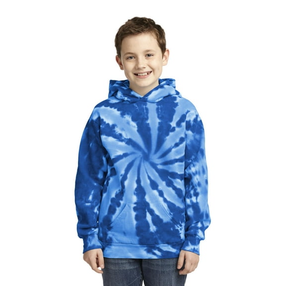 Port & Company Boys' Essential Tie Dye Pullover Hooded Sweatshirt L Royal