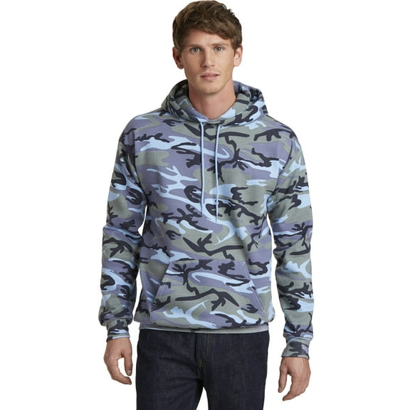 Port & Company Camo Pullover Fleece Hooded Sweatshirt (PC78HC) Woodland Blue Camouflage, 4XL