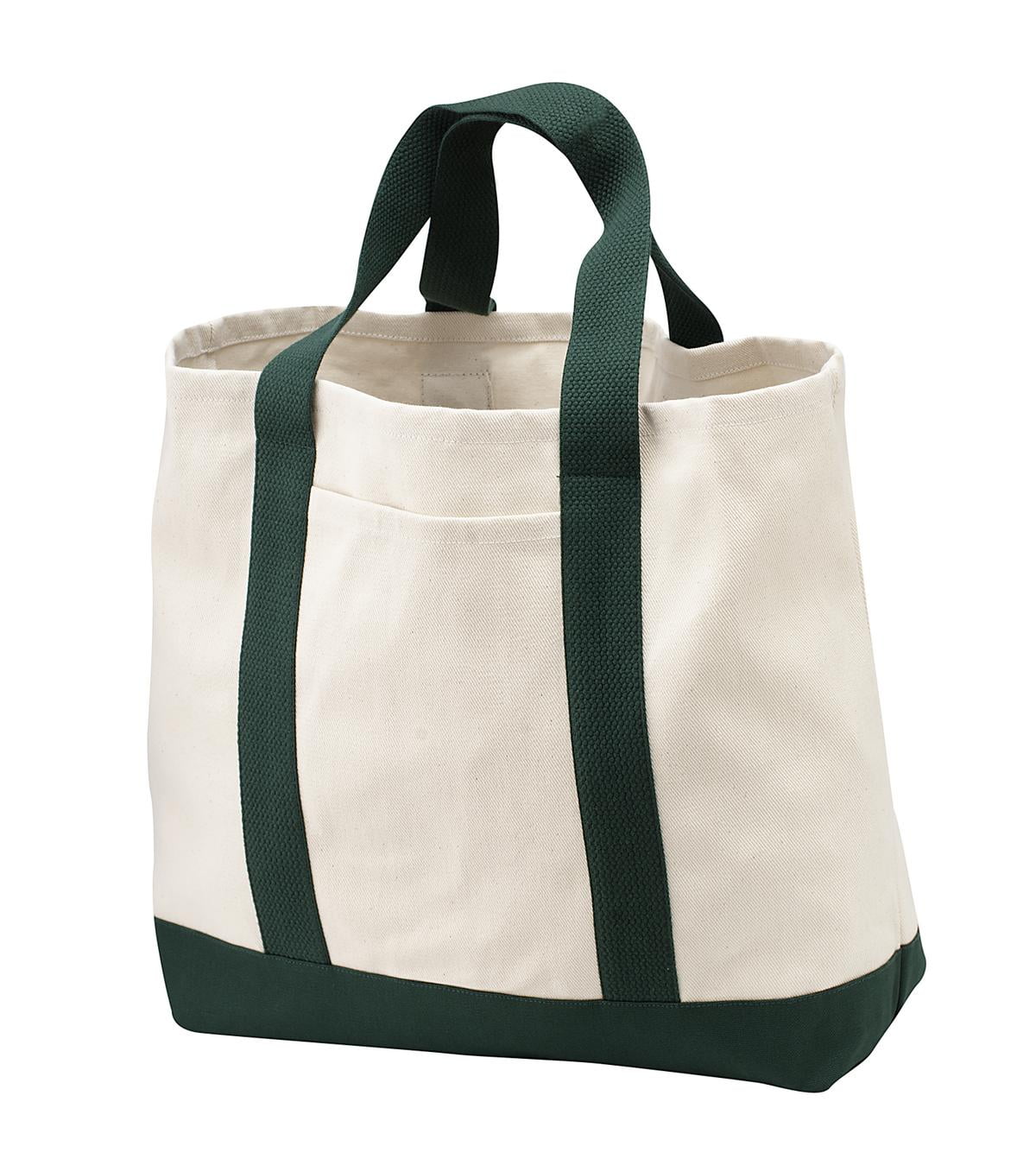 Natural and Forest Green Cotton Twill Two-Tone Tote Bag