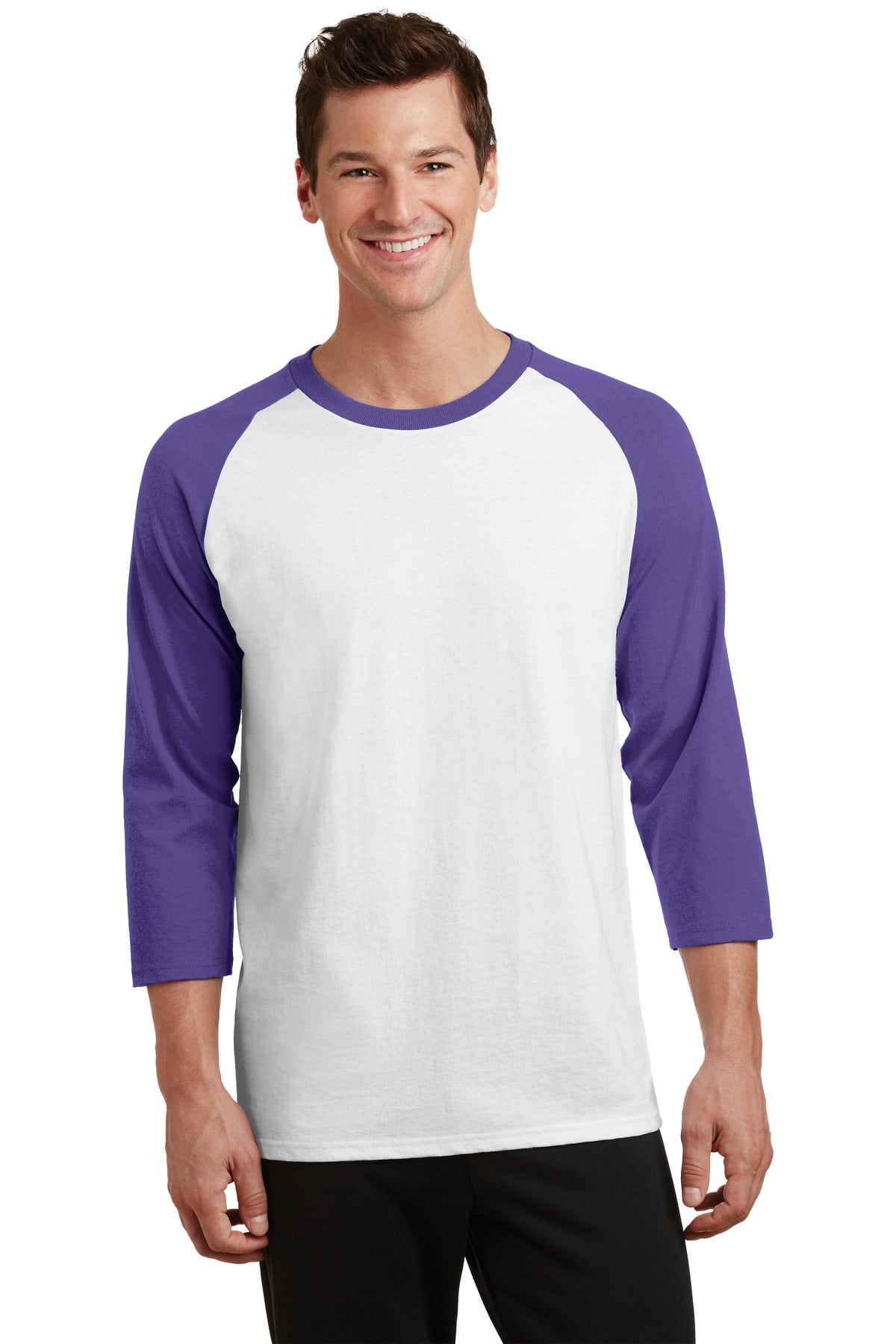purple and grey raglan shirt