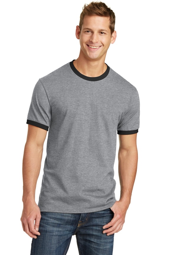 Core Cotton Ringer Tee. Pc54r , PC54R , Athletic Heather/ Jet Black , Medium