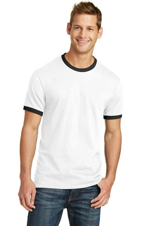 PC54R Core Cotton Ringer Tee, White/ Jet Black, M